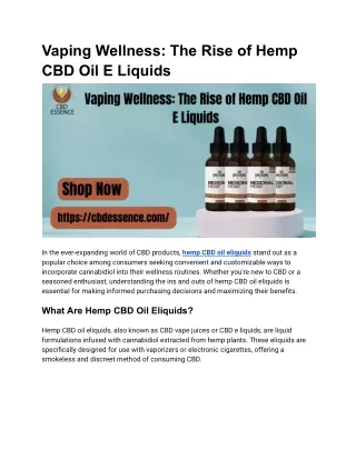 Vaping Wellness- The Rise of Hemp CBD Oil Eliquids