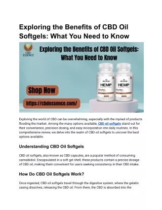 Exploring the Benefits of CBD Oil Softgels- What You Need to Know