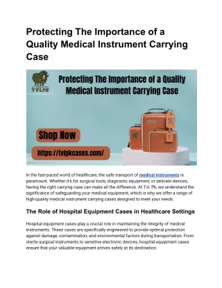 Protecting Your Medical Instruments The Importance of a Quality Medical Instrument Carrying Case