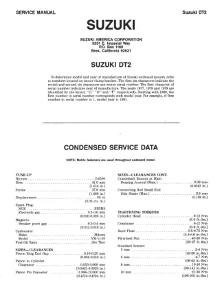 Suzuki DT15C (1988) outboard motors Service Repair Manual