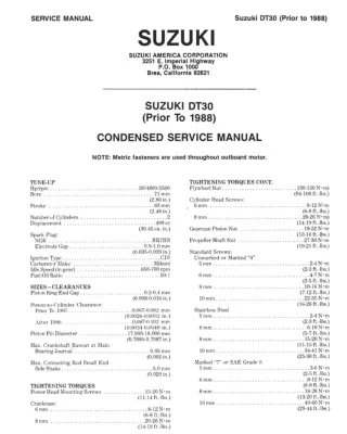 Suzuki DT30 Prior to 1988 Service Repair Manual