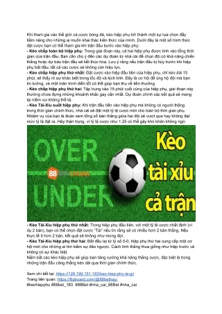 Cách Tận Dụng Tối Đa Kèo Hiệp Phụ Tại 88bet 183 Để Thắng Cược