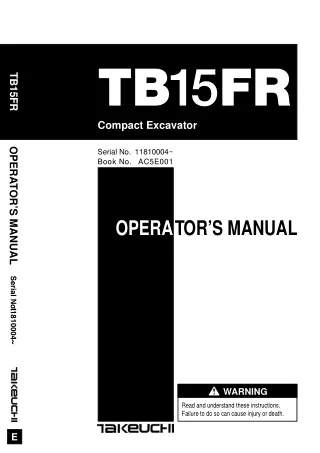 Takeuchi TB15FR Compact Excavator Operator manual