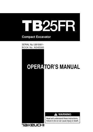 Takeuchi TB25FR Compact Excavator Operator manual