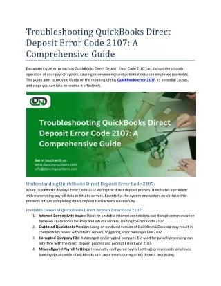 Troubleshooting QuickBooks Direct Deposit Error Code 2107 A Comprehensive Guide