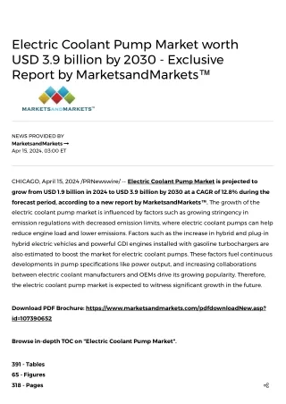 Electric Coolant Pump Market worth USD 3.9 billion by 2030