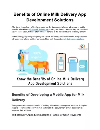 Benefits of Online Milk Delivery App Development Solutions