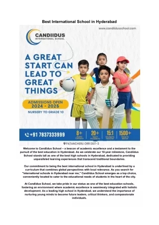 Best International School in Hyderabad | Candiidus International School