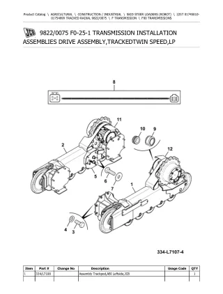 JCB 225T TRACKED Robot Parts Catalogue Manual (Serial Number 01745010-01754999)