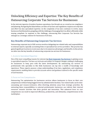 Unlocking Efficiency and Expertise_ The Key Benefits of Outsourcing Corporate Tax Services for Businesses