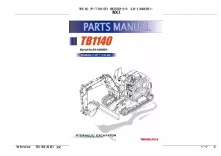 Takeuchi TB1140 Hydraulic Excavator Parts Catalogue Manual (Serial No. 514400001 and up)