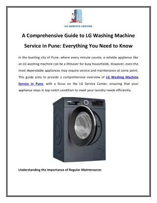 A Comprehensive Guide to LG Washing Machine Service in Pune Everything You Need to Know