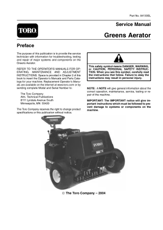 Toro Greens Aerator Service Repair Manual