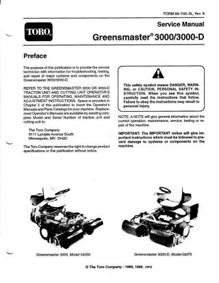 Toro Greensmaster 3000 Service Repair Manual