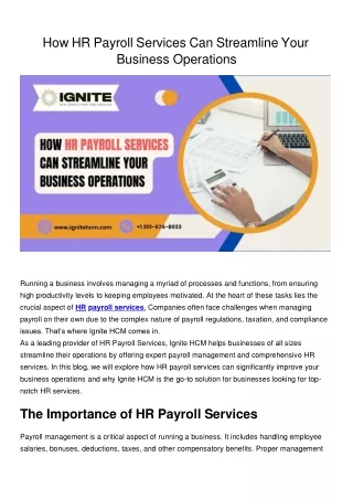 How HR Payroll Services Can Streamline Your Business Operations