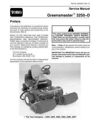 Toro Greensmaster 3250-D Service Repair Manual