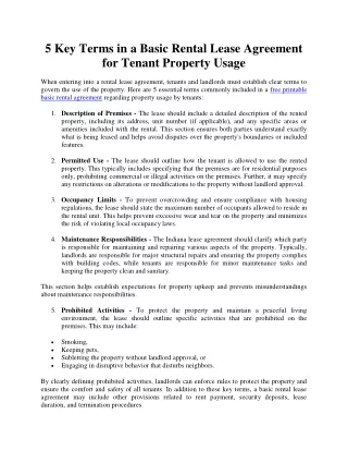 5 Key Terms in a Basic Rental Lease Agreement for Tenant Property Usage