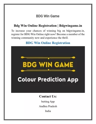 Bdg Win Online Registration  Bdgwingame.in