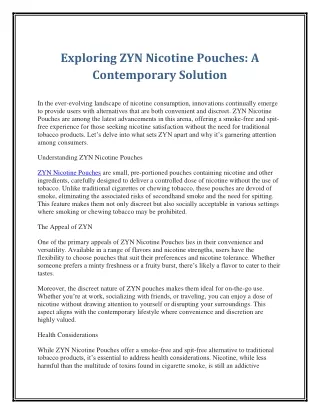 Exploring ZYN Nicotine Pouches: A Contemporary Solution