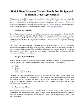 Which Rent Payment Clauses Should Not Be Ignored In Rental Lease Agreements?