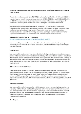 Aluminum Sulfate Market Analysis By Key Players, SWOT Analysis, Growth Factors