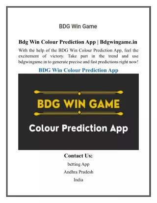 Bdg Win Colour Prediction App  Bdgwingame.in