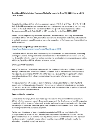 Clostridium Difficile Infection Treatment Market Size, Emerging Trends 2034