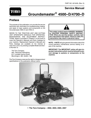 Toro Groundsmaster 4700D Service Repair Manual