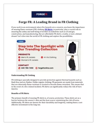 Forge FR A Leading Brand in FR Clothing