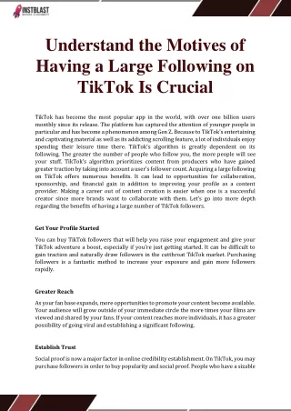 Understand the Motives of Having a Large Following on TikTok Is Crucial