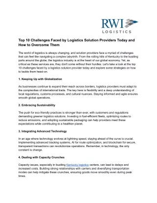 Top 10 Challenges Faced by Logistics Solution Providers Today and How to Overcome Them - RWIlogistics.com