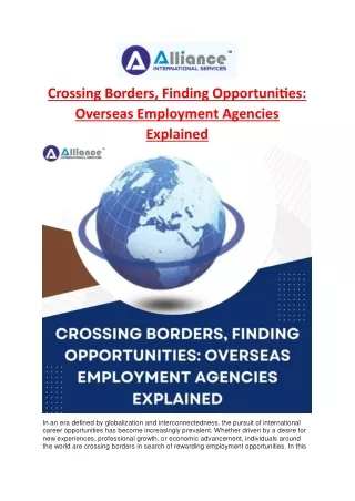 Crossing Borders, Finding Opportunities: Overseas Employment Agencies Explained