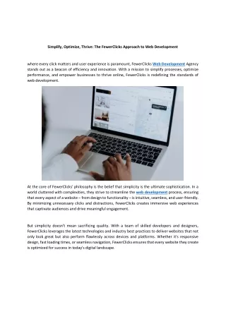 Simplify, Optimize, Thrive The FewerClicks Approach to Web Development
