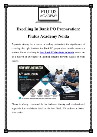 Plutus Academy: Noida's Premier Bank PO Institute for Success