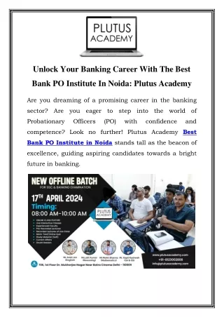 Plutus Academy: Noida's Premier Bank PO Institute for Success