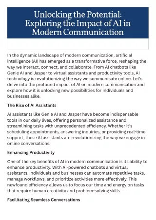 Unlocking the Potential: Exploring the Impact of AI in Modern Communication