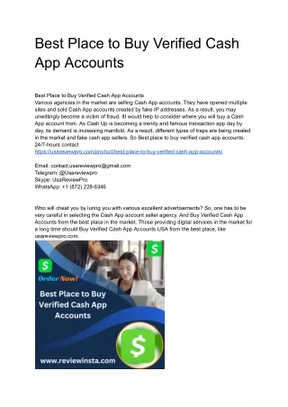 Best Place to Buy Verified Cash App Accounts