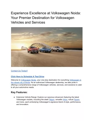 Experience Excellence at Volkswagen Noida_ Your Premier Destination for Volkswagen Vehicles and Services