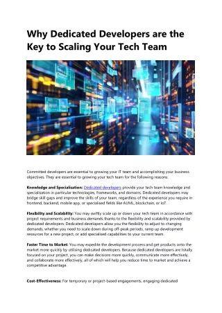 Why Dedicated Developers are the Key to Scaling Your Tech Team