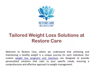 Tailored Weight Loss Solutions at Restore Care