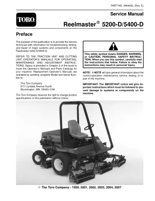 Toro Reelmaster 5200-D Mower Service Repair Manual