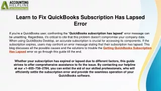 Easy Way To Fix Getting QuickBooks Subscription Has Lapsed