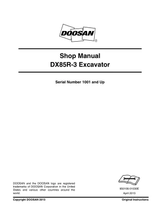 Daewoo Doosan DX85R-3 Excavator Service Repair Manual Instant Download (Serial Number 1001 and Up)