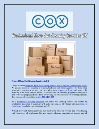 Professional Move Out Cleaning Services UK