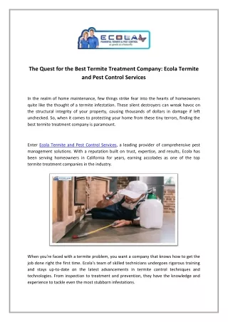 The Quest for the Best Termite Treatment Company