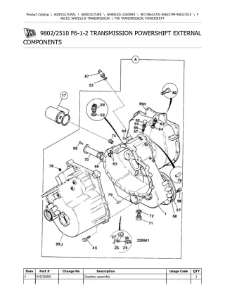 JCB 407 Wheeled Loader Parts Catalogue Manual (Serial Number 00632701-00633799)