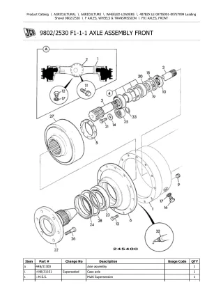 JCB 407BZX LE Loading Shovel Parts Catalogue Manual (Serial Number 00755001-00757099)