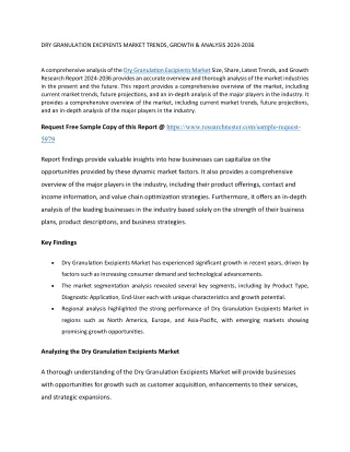 DRY GRANULATION EXCIPIENTS MARKET