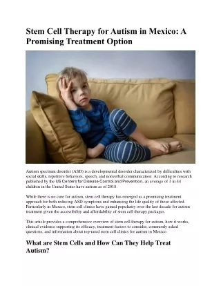 Stem Cell Therapy for Autism in Mexico