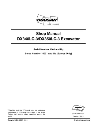 Daewoo Doosan DX340LC-3, DX350LC-3 Excavator Service Repair Manual Instant Download